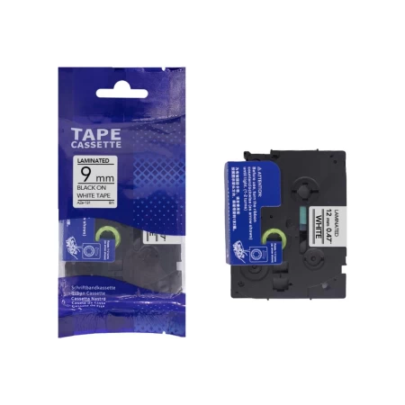 Cinta Adhesiva AZE-221 Negro en Blanco 9mm Quanta Products