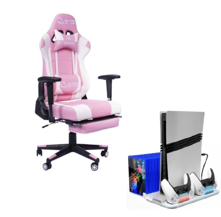 COMBO SILLA GAMER EMPEROR QUANTA QTGC20 ROSA - BLANCO + BASE DE CARGA KRAB KB5PRO Quanta Products