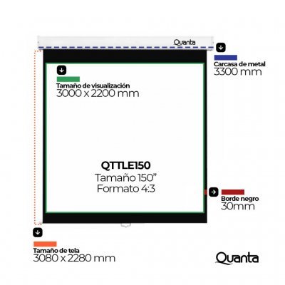 Pantalla de proyección eléctrica con mando a distancia de 150 para pared/ techo 220V Quanta Products
