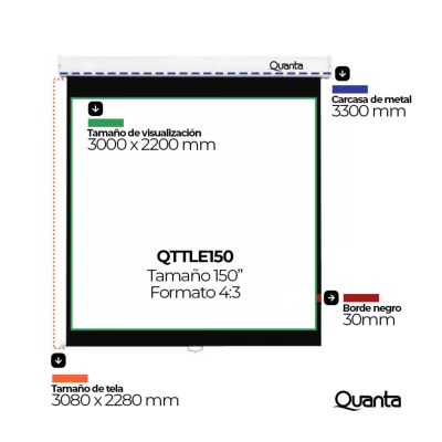 Pantalla de proyección eléctrica con mando a distancia de 150 para pared/ techo 220V Quanta Products