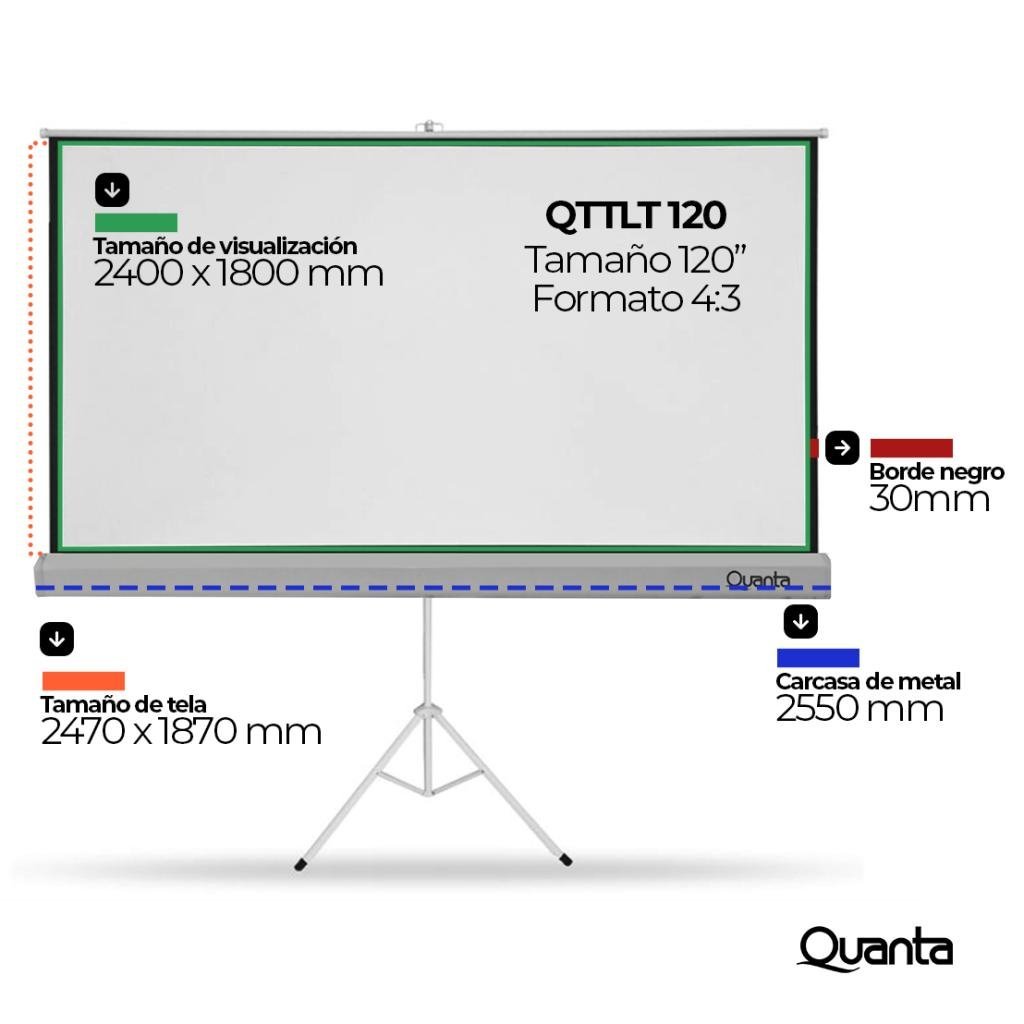 Pantalla de Proyección Widescreen Quanta QTTLT120 con Trípode 1,20 l Quanta